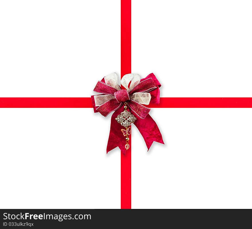 Red ribbon and gift bow with space for your text. Red ribbon and gift bow with space for your text