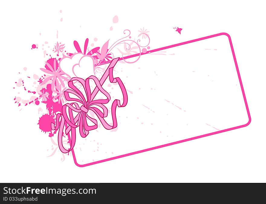 A horizontal valentine card with a decorative bow. A horizontal valentine card with a decorative bow