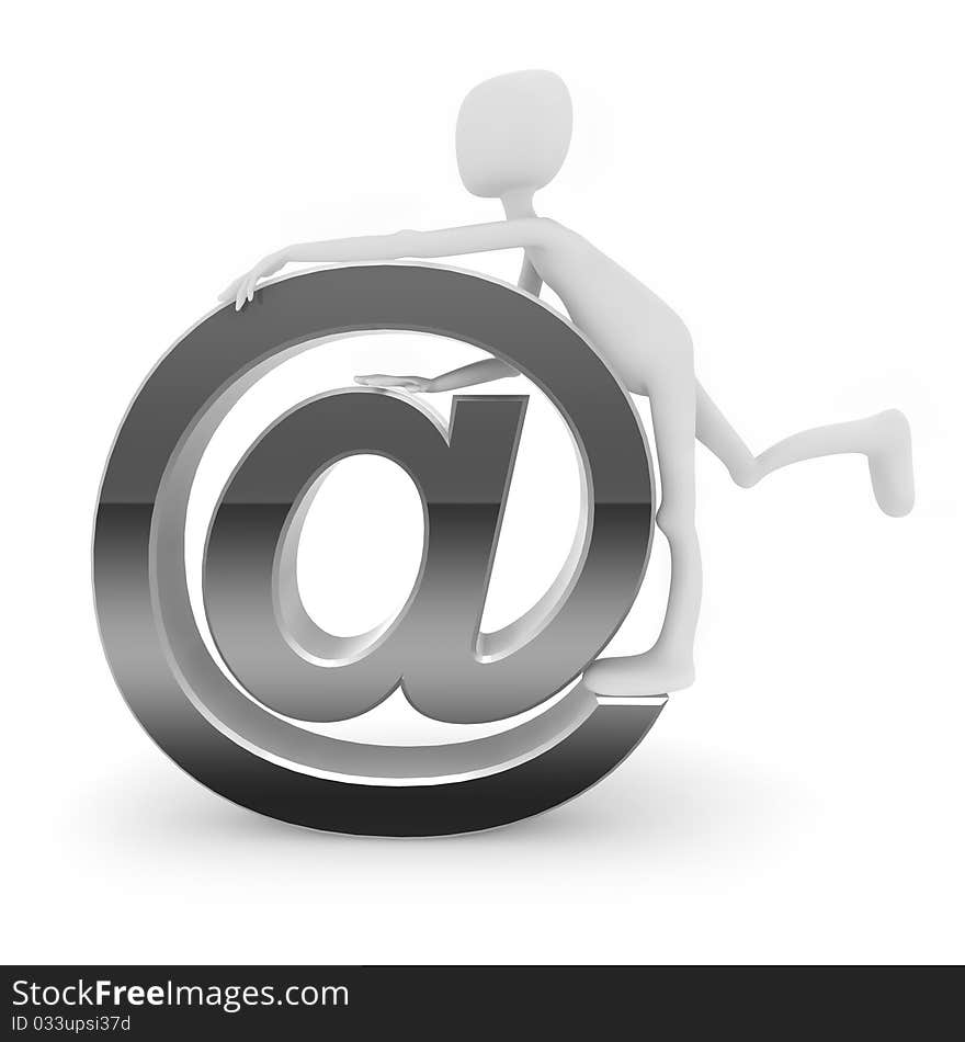 3d human with a silver e-mail symbol. 3d human with a silver e-mail symbol