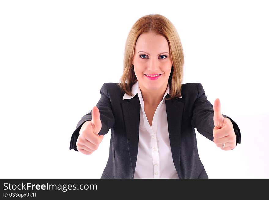 Showing thumbs up sign with both hands isolated over a white background. Showing thumbs up sign with both hands isolated over a white background