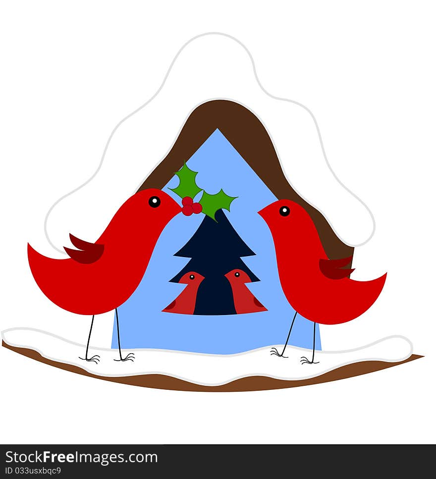 Christmas in red bird family. Vector illustration. Christmas in red bird family. Vector illustration