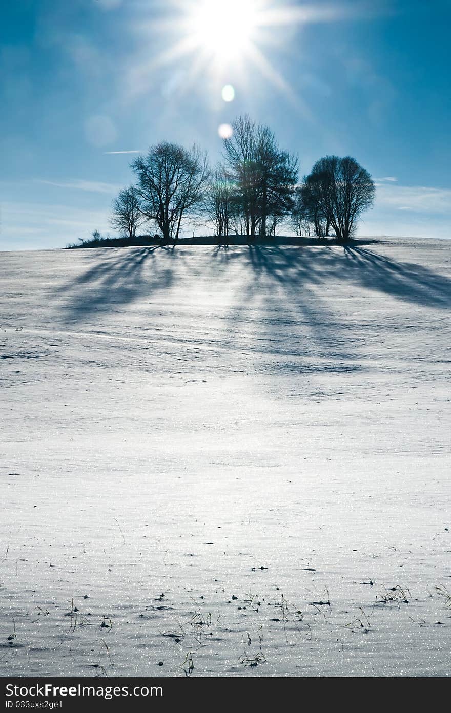 Snowy Hill with Sun, taken in Upper Austria