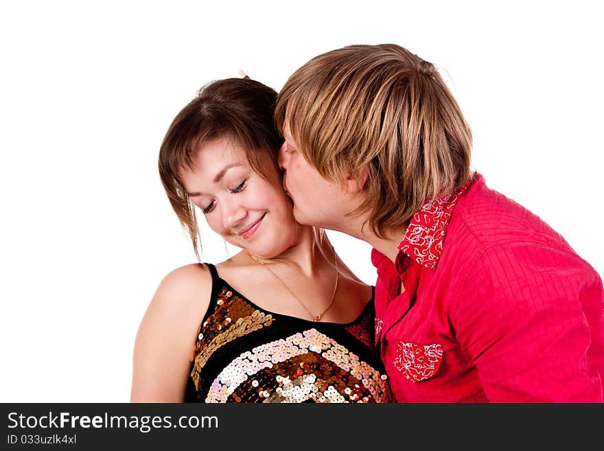 Young woman and young man isolated on white