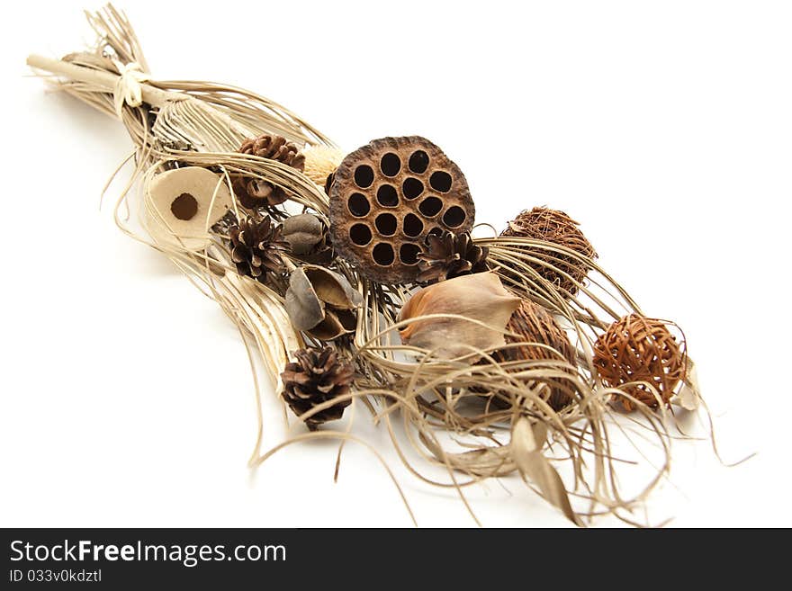 Bunch dry flowers with fir cones