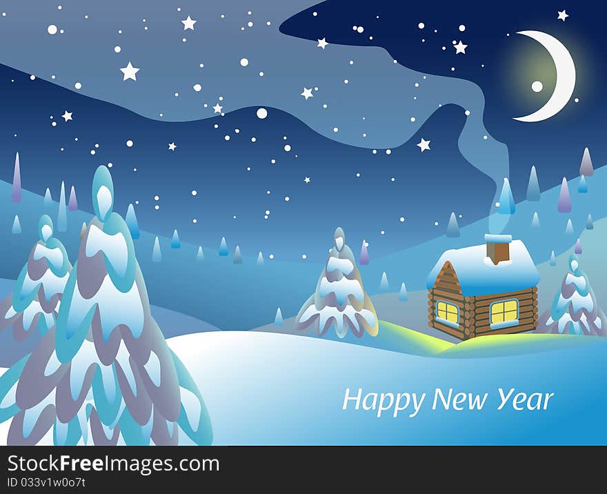 Landscape with house in winter. Vector illustration. Landscape with house in winter. Vector illustration