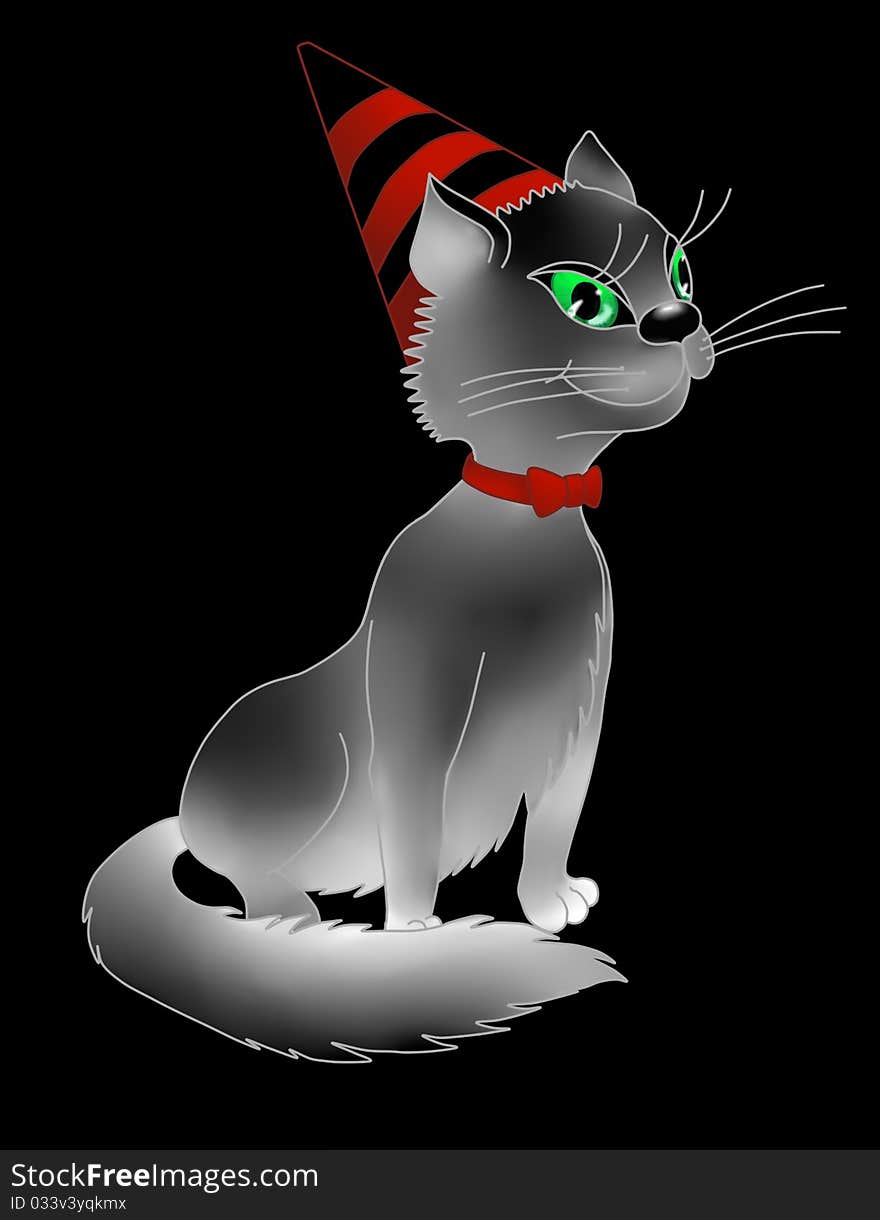 White cat with red hat and bow