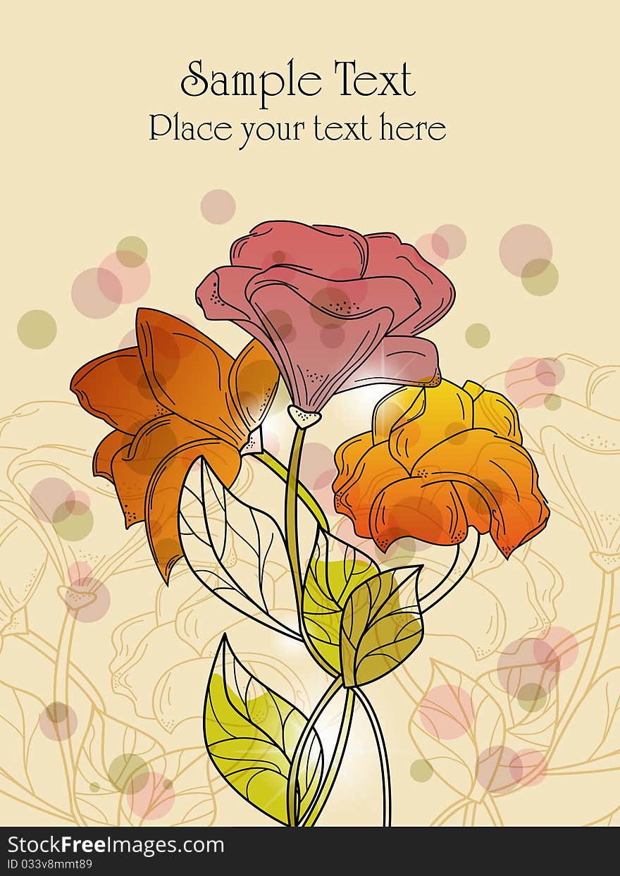 Vector picture with red and orange flowers