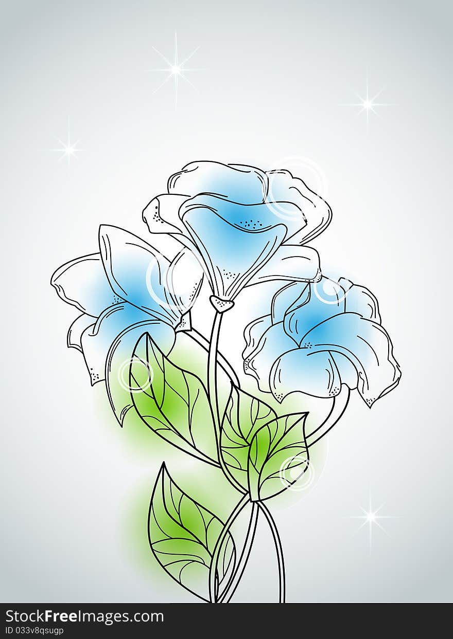 Vector picture with blue flowers