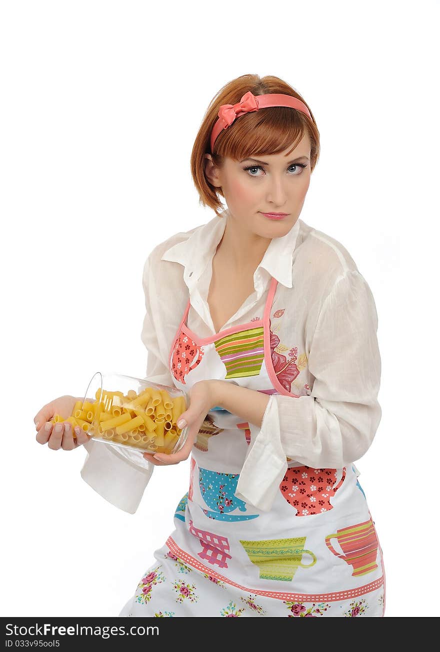 Beautiful Cooking Woman With Italian Pasta