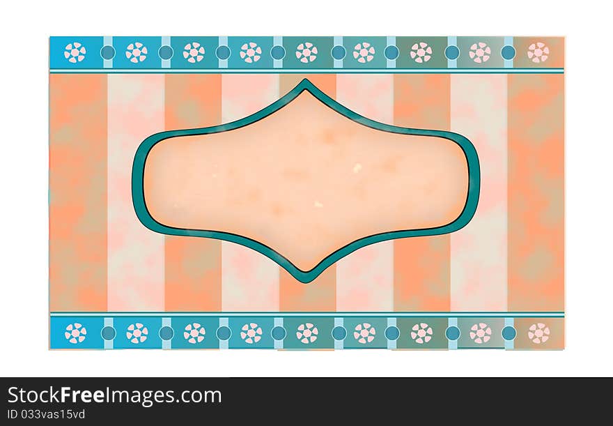 Blank label with warm stripes, flowers and turquoise details; text can be added to text area. Blank label with warm stripes, flowers and turquoise details; text can be added to text area