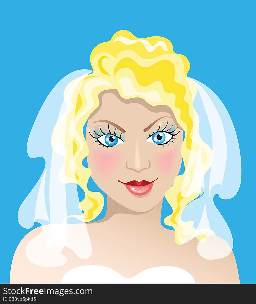 Young Bride isolated on blue background