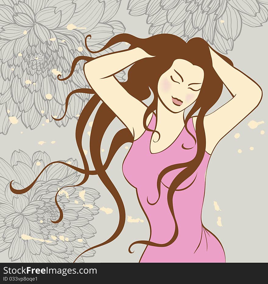 Abstract background with girl and flowers