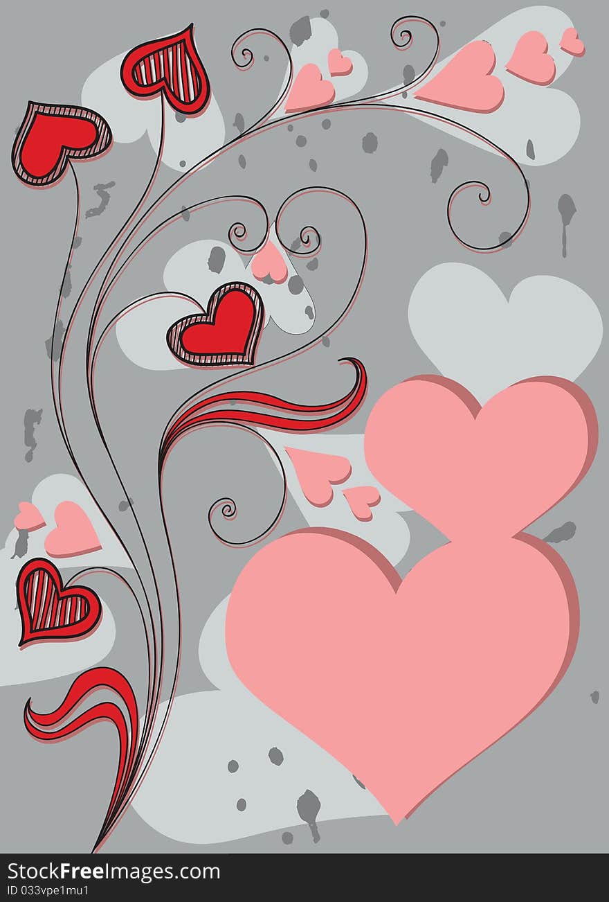 Background with decorative flowers and hearts