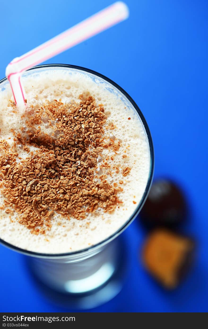 Chocolate drink on a blue background. Chocolate drink on a blue background