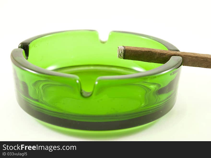 Green with cigar ashtray isolated on white background