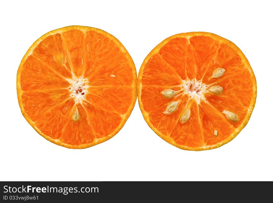 Half two oranges on a white background. Half two oranges on a white background.