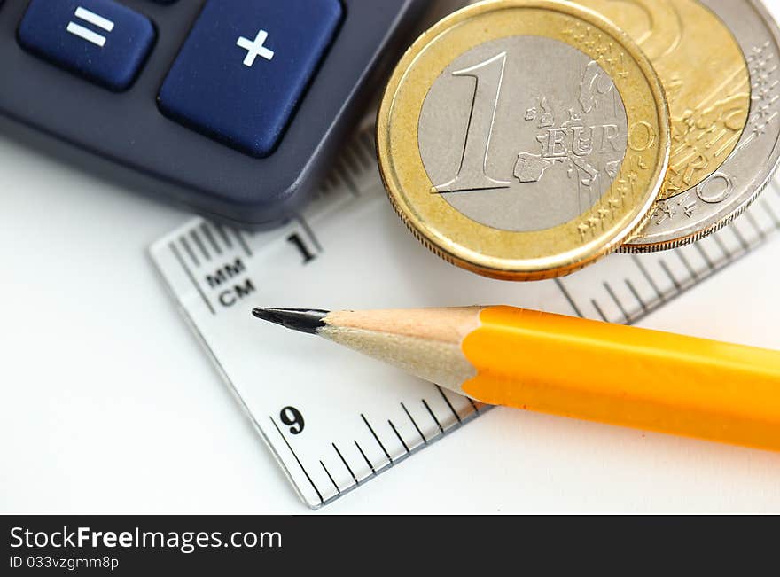 Euro coins closeup on blue background