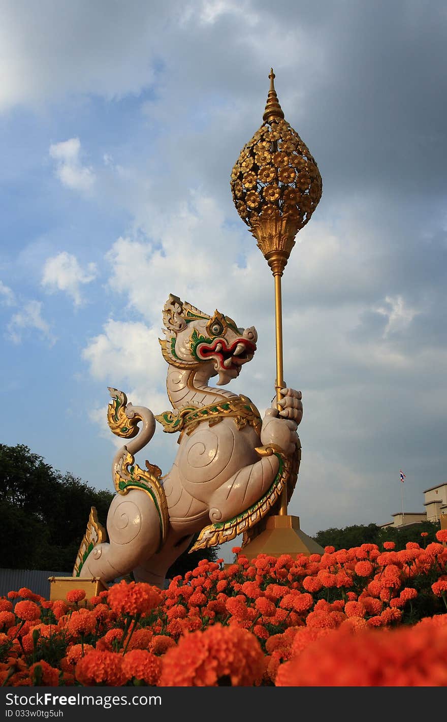 Thai arts lion symbol golden flowers dedicate