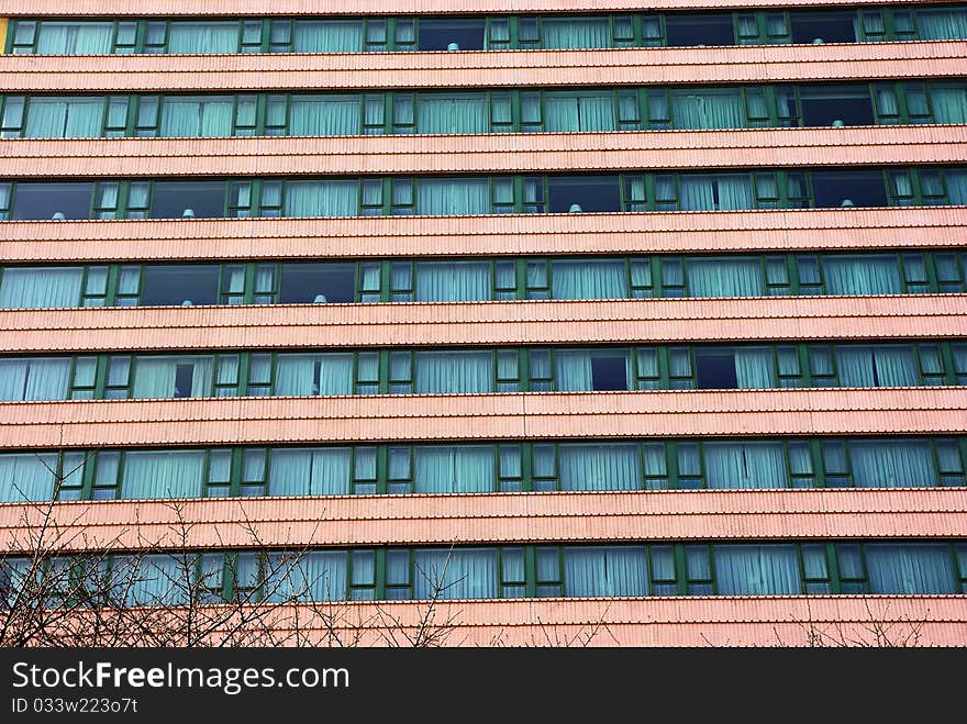 Windows in a hotel building