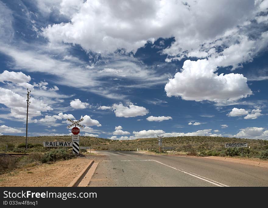 Railway and Road crossing in outback Astralia. Railway and Road crossing in outback Astralia