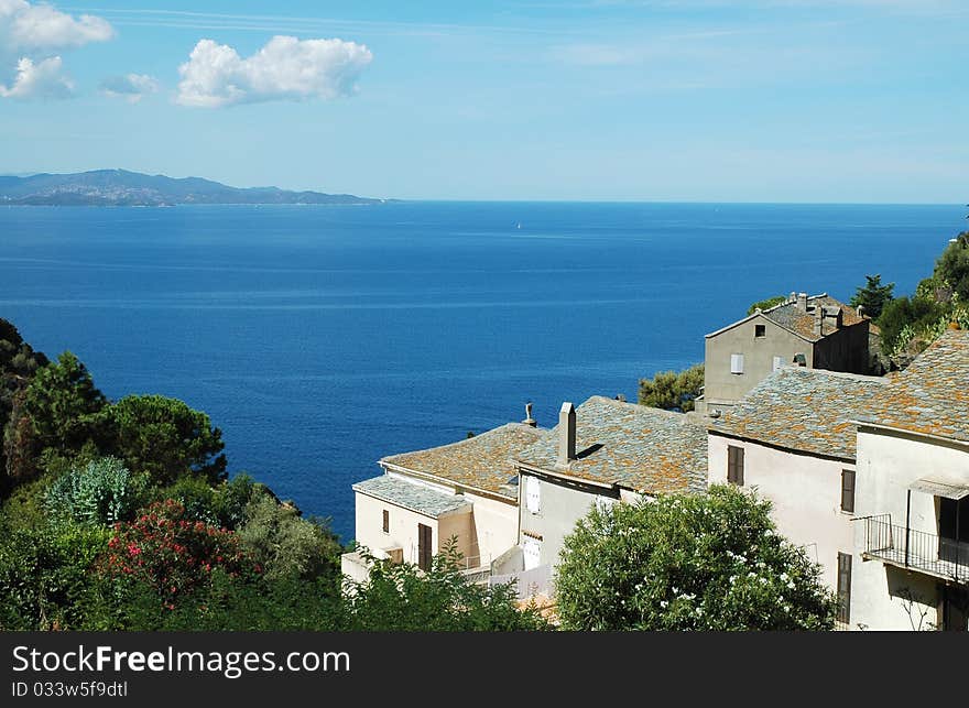 Nonza village with sea view. Corsica, France