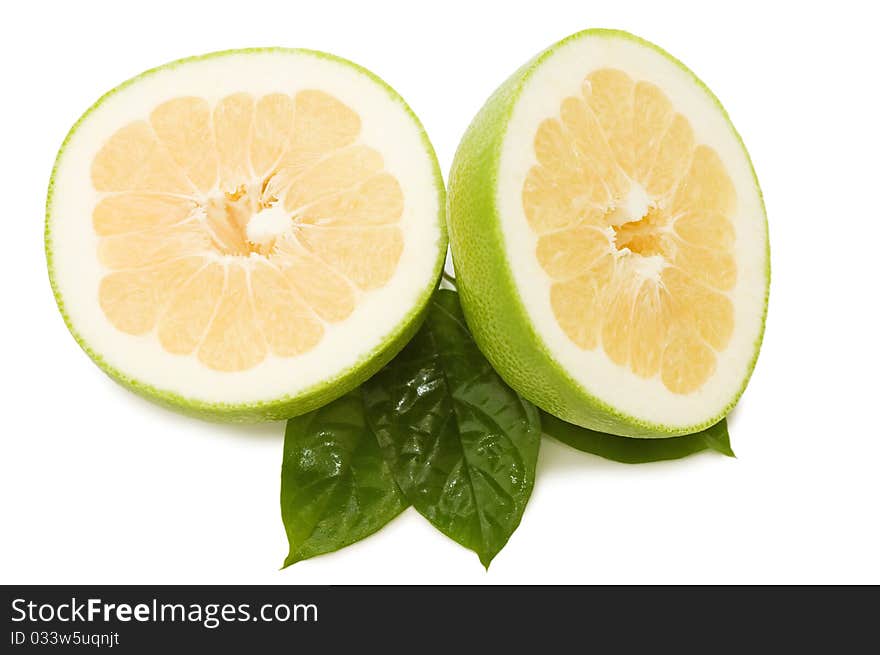 Fresh Juicy Grapefruits With Green Leafs