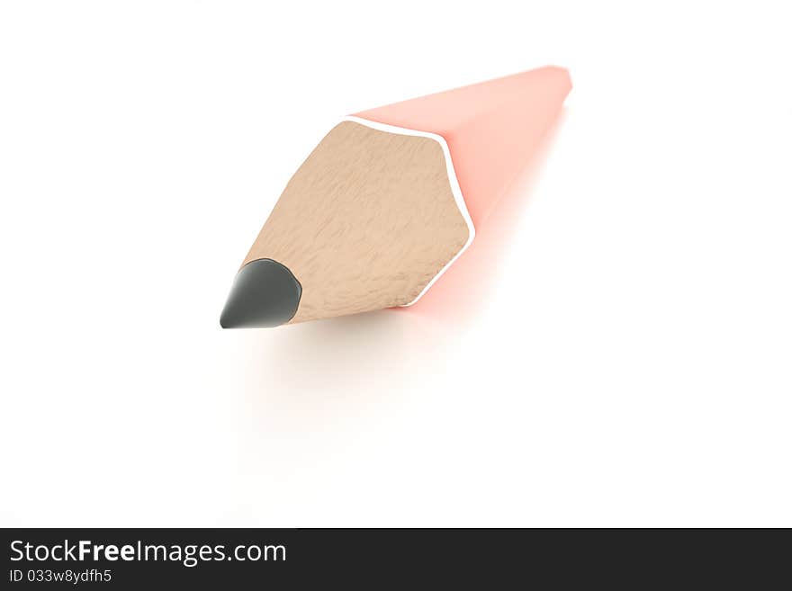 A sharp red pencil coming into focus isolated on a white background