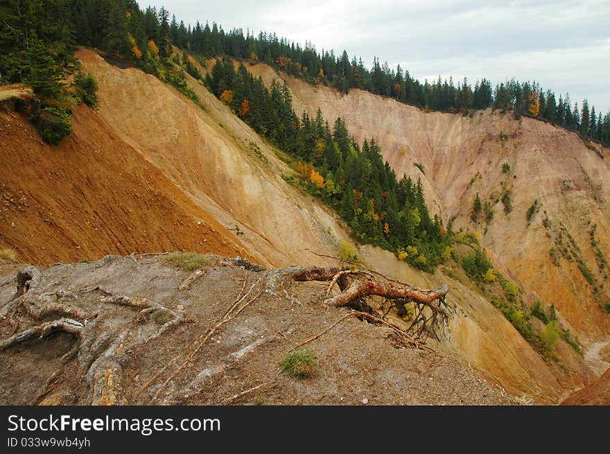 Erosional landscape in Groapa Ruginoasa, Apuseni mountains, Romania