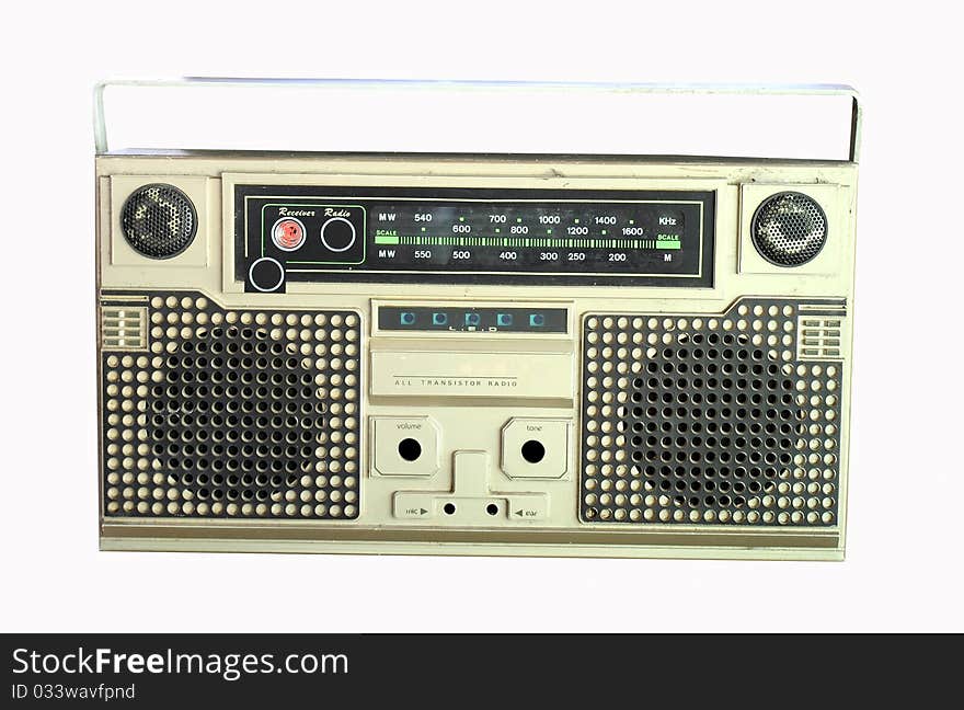 Vintage Stereo Radio Cassette Recorder isolated over white background. Vintage Stereo Radio Cassette Recorder isolated over white background