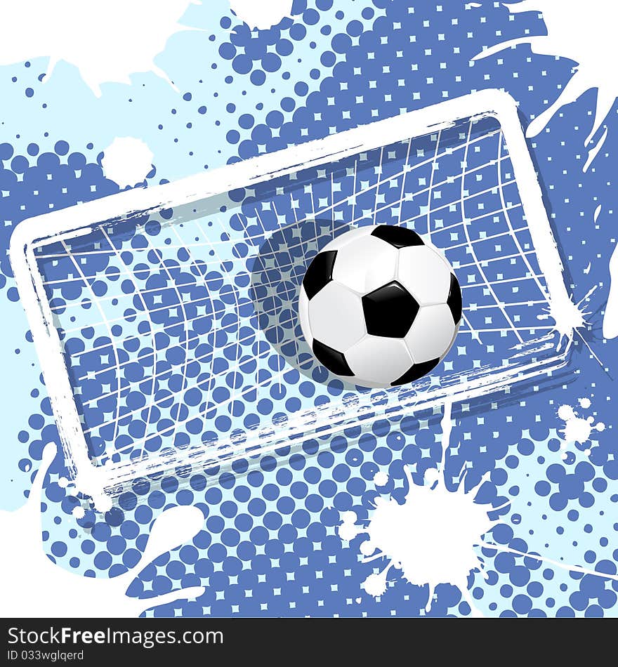 Illustration, soccer ball on abstract blue background