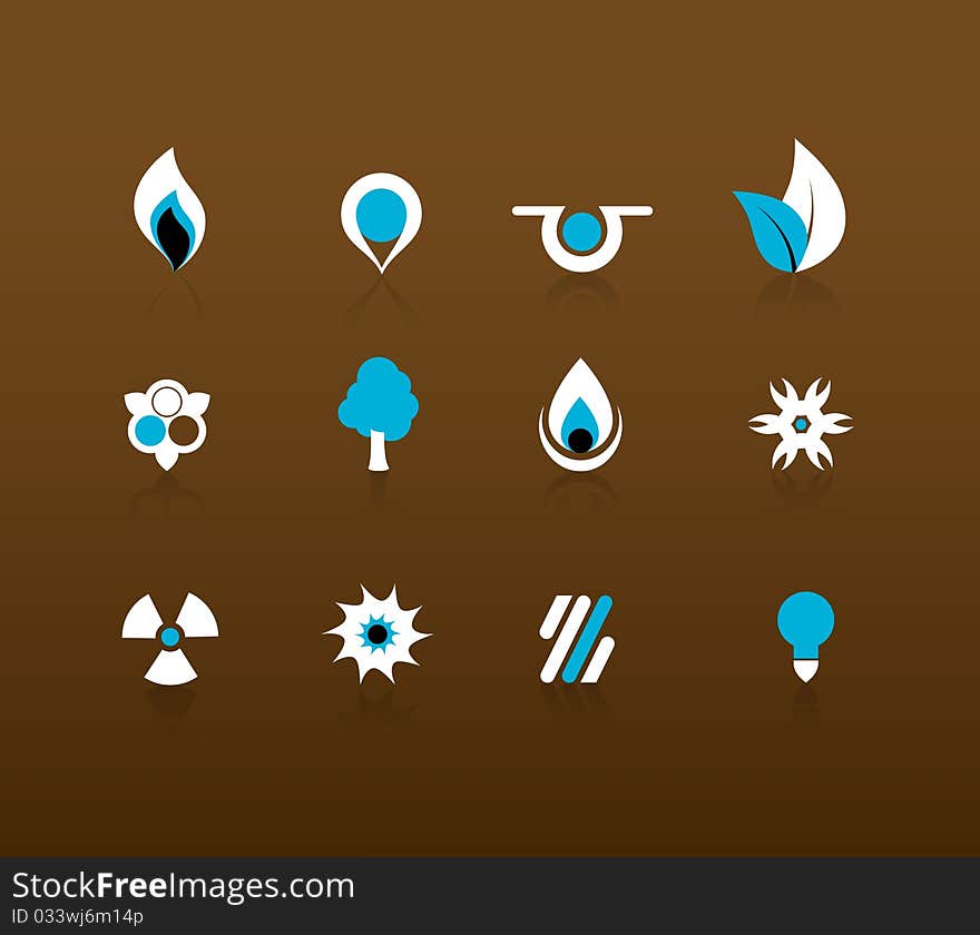 Set Of White Blue  Icons.