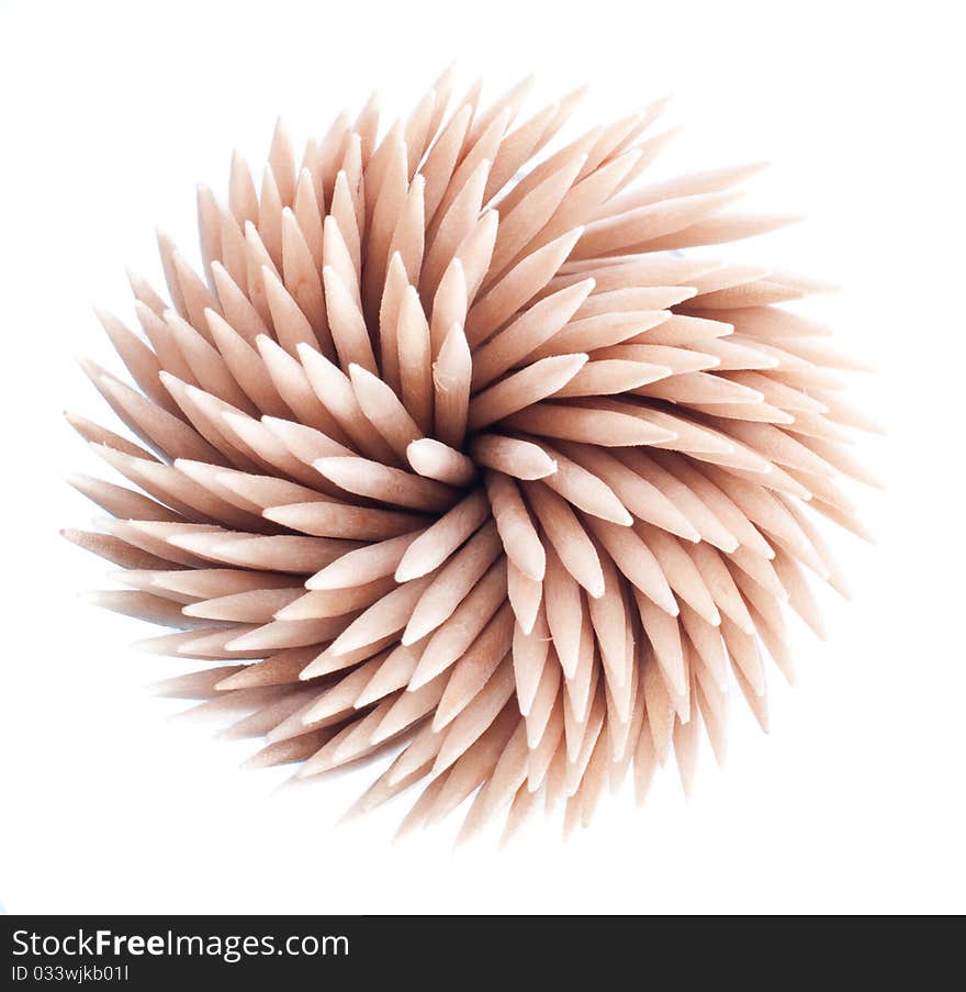 Wood toothpicks isolated on a white background. Wood toothpicks isolated on a white background