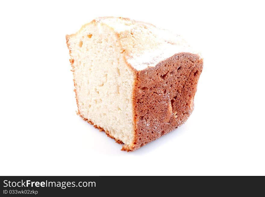 A single fruitcake isolated on white