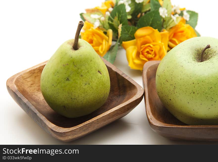 Pear and apple with flowers