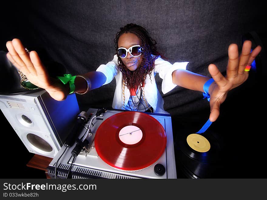 Afro american DJ in action