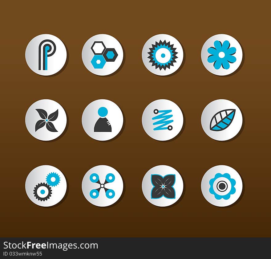 Set of black and blue icons.