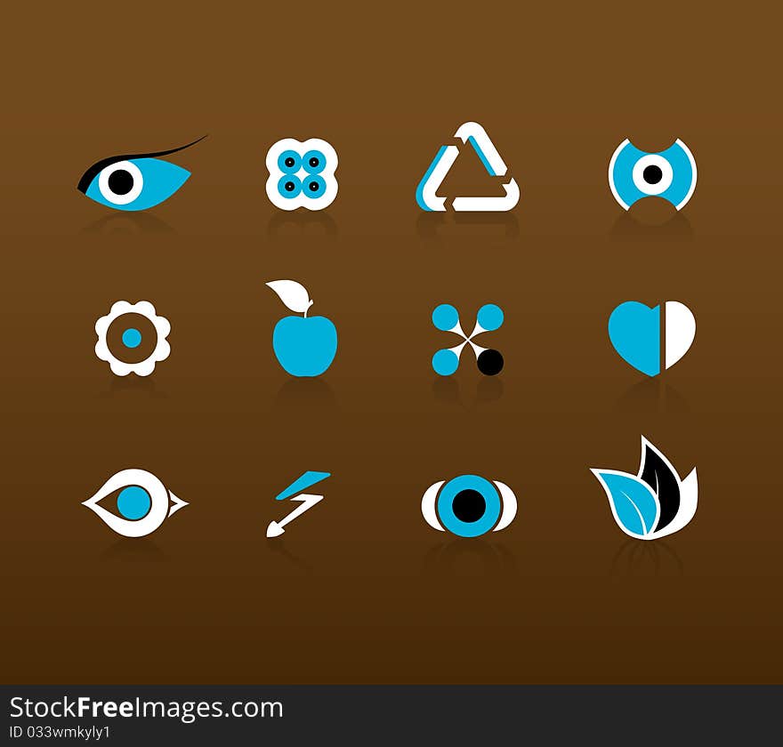 Set of black and blue icons.