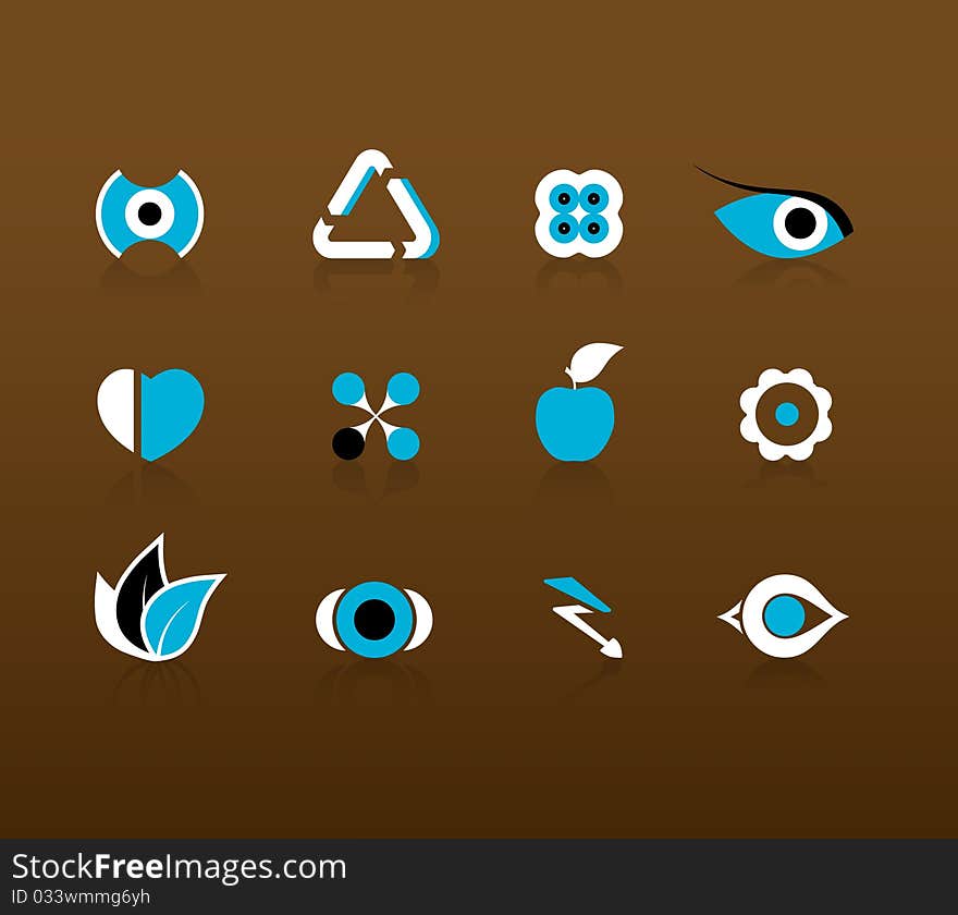 Set of black and blue icons.