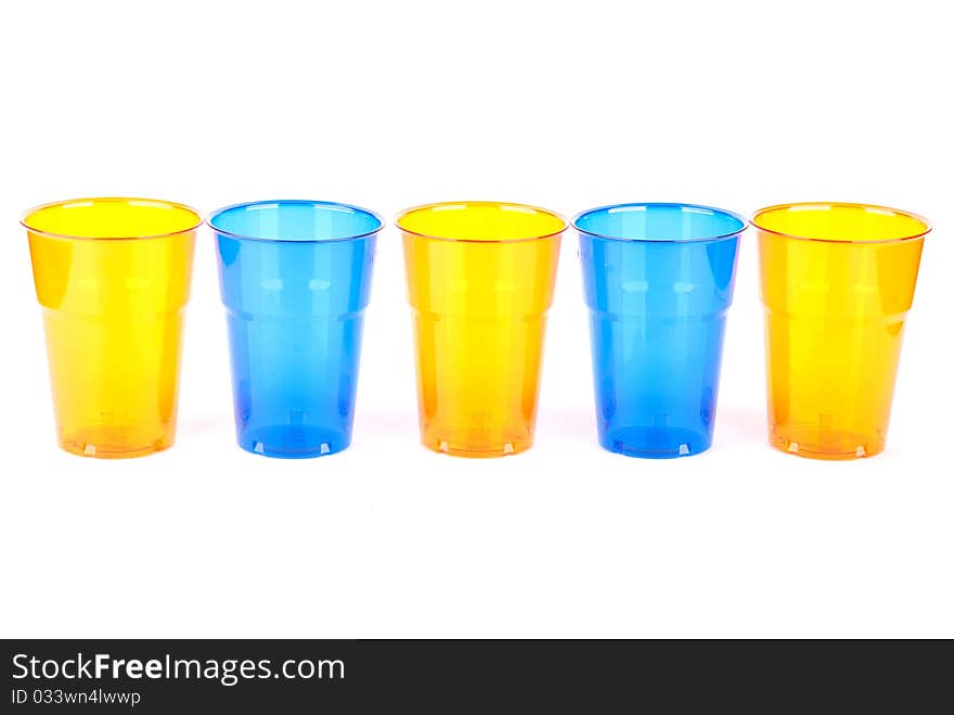 Plastic glasses isolated on white background