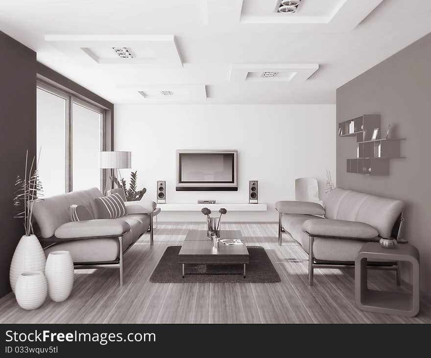 Modern interior room with nice furniture inside