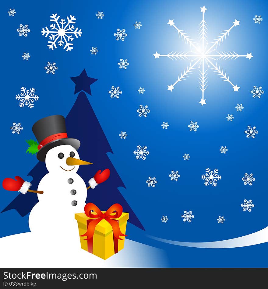 Snowman with gift vector