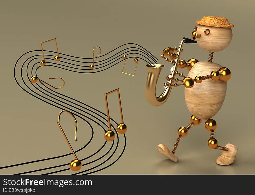 Musician wood man 3d rendered