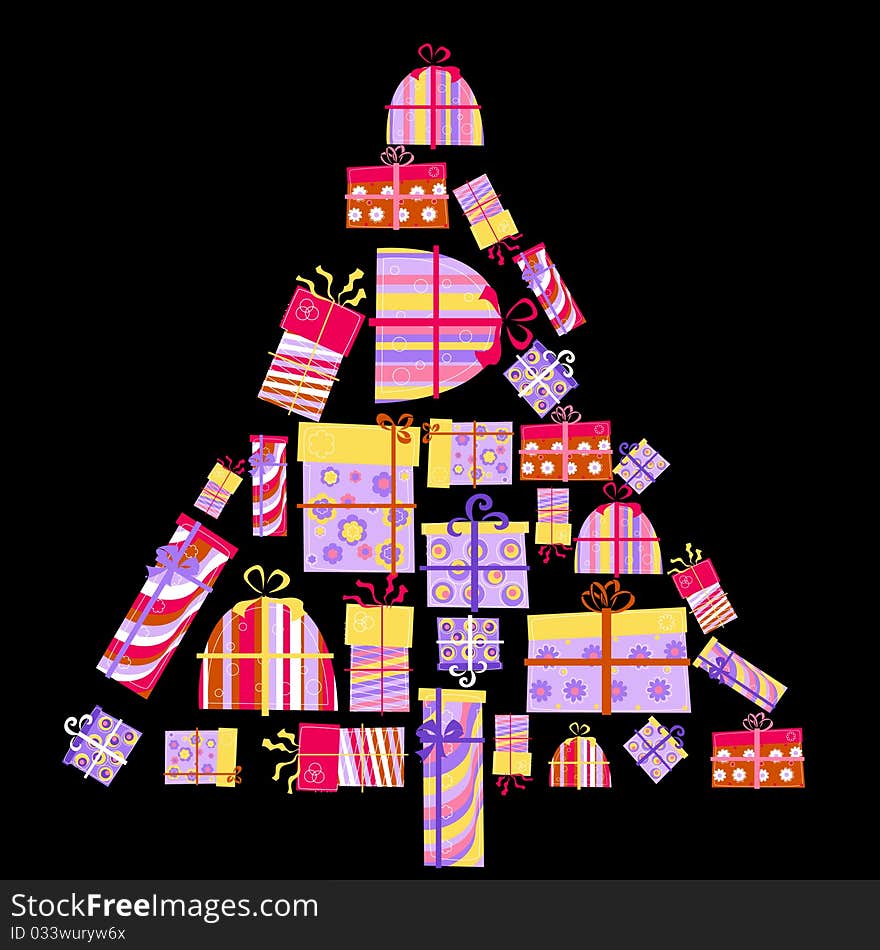 Gift boxes in the shape of tree vector background