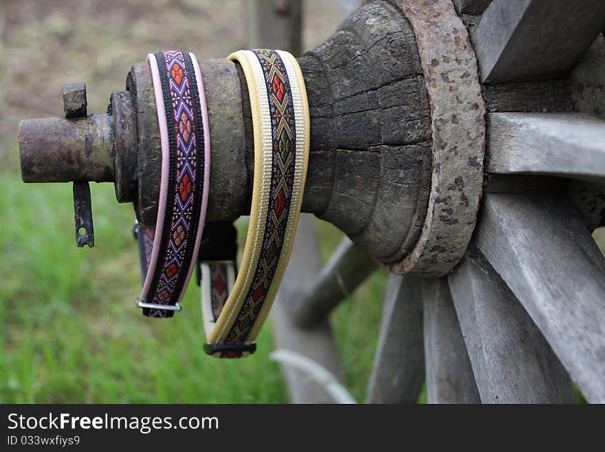 Close-up of the detail of traditional dog`s collars. Close-up of the detail of traditional dog`s collars