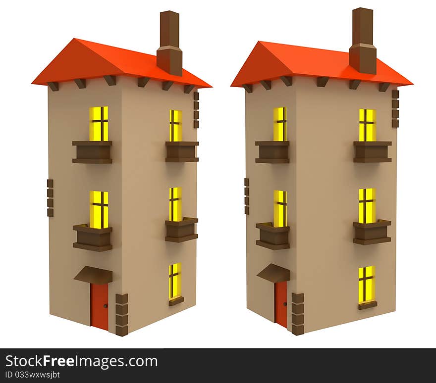 Different Angles Of Cartoon Cottage Isolated