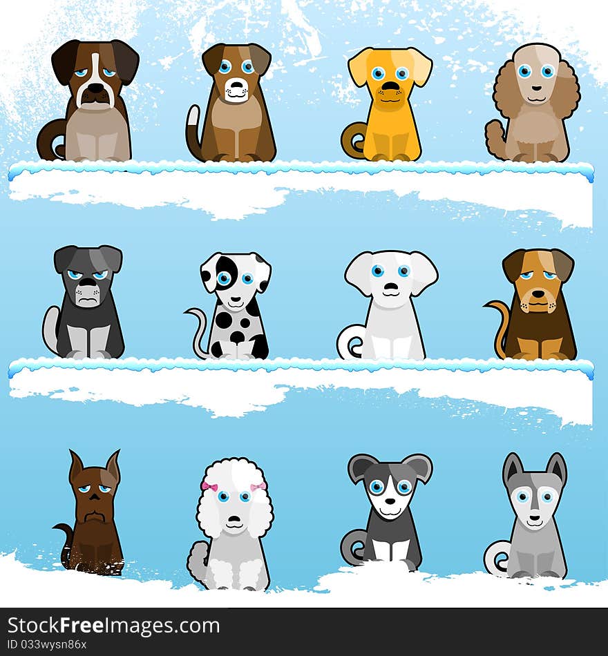 Set of cute dogs illustration background vector