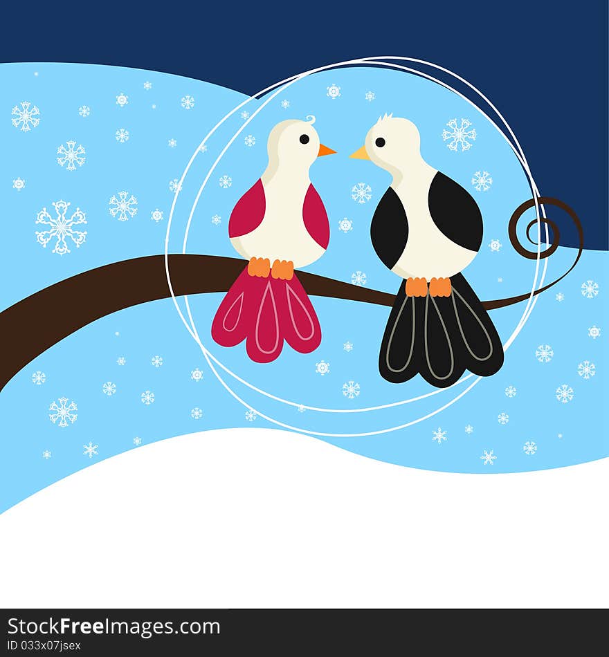 Cute couple birds illustration background vector