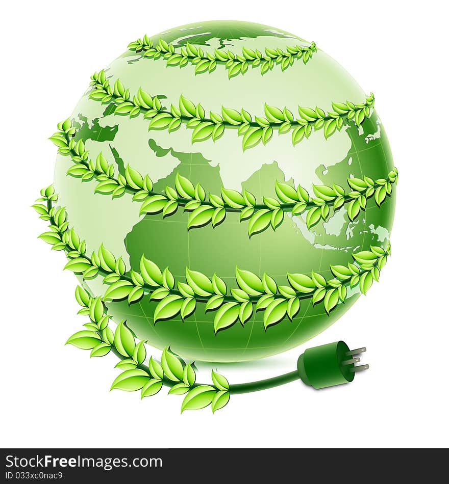 Illustration of recycle globe with plug on white background. Illustration of recycle globe with plug on white background