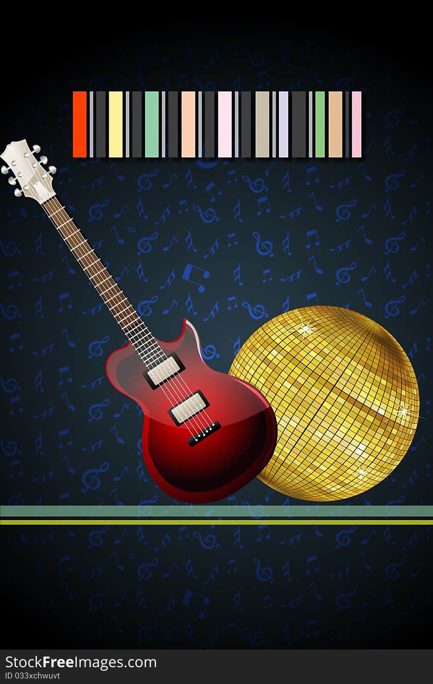 Illustration of disco ball with guitar