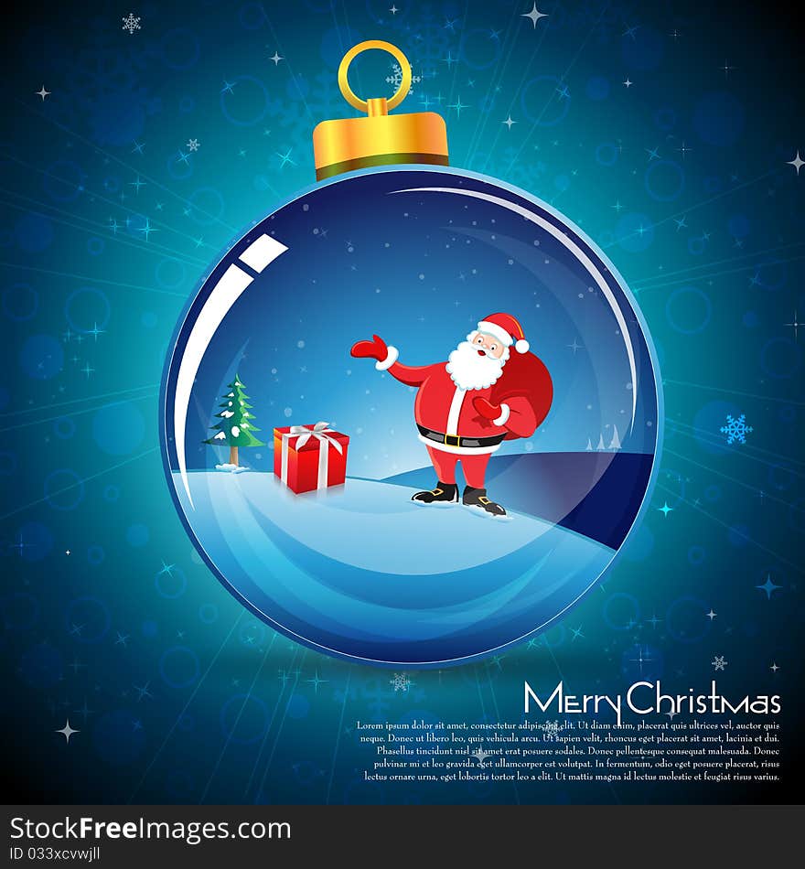 Illustration of merry christmas card with santa in ball